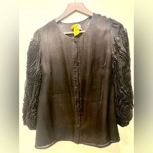 Catherine Malandrino Black Women's Silk Top with Beautiful Sleeves